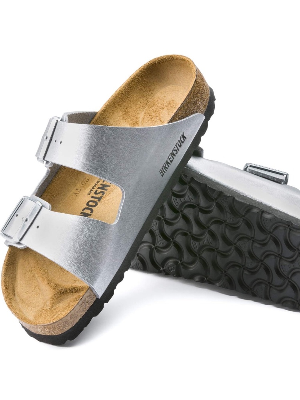 NEW Birkenstock Arizona Silver Birko-Flor Sandals EU 40 Narrow Unisex